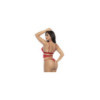 Ensemble lingerie trois pièces en dentelle rouge imprimée de cœurs 